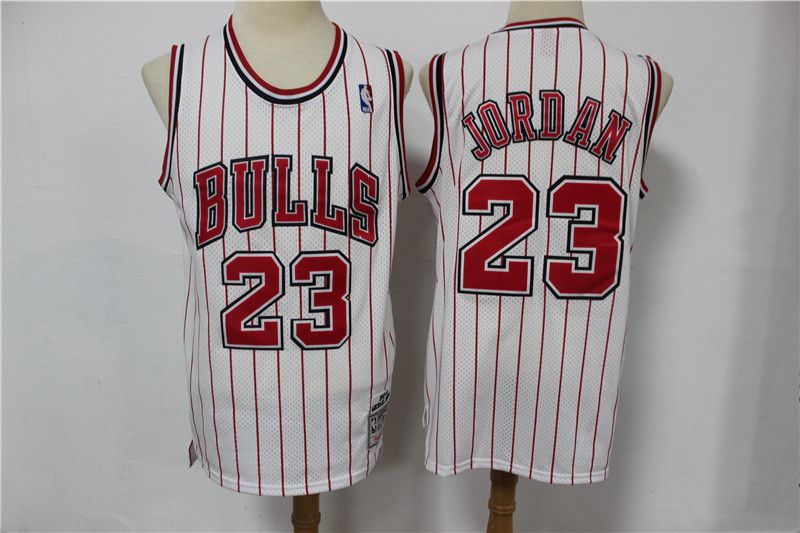 Men Chicago Bulls #23 Jordan white red stripe Classic retro Limited Edition NBA Jerseys->los angeles lakers->NBA Jersey